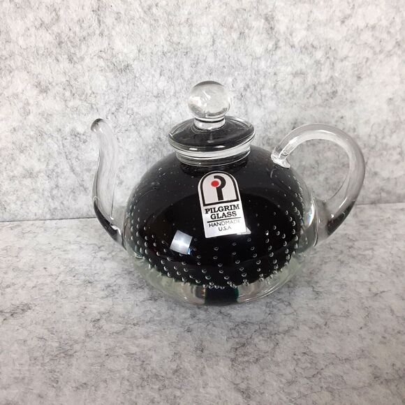 Pilgram Glass USA Made Black Tea Pot Kettle Lantern with Spout/Handle 3 1/2" - Picture 1 of 10